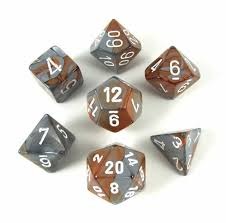 Copper-Steel w/white Gemini Polyhedral 7 Dice Set - CHX26424